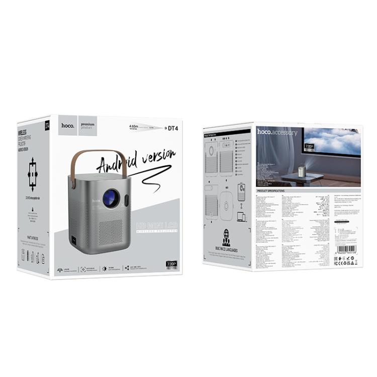 hoco DT4 1280x720P 190ANSI Smart Full Autofocus Projector Android Version, UK Plug(Metal Grey)