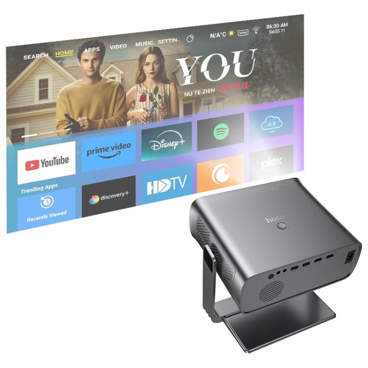 hoco DT5 1920x1080P 270ANSI Smart Electric Focus Projector Android Version, US Plug(Metal Grey)