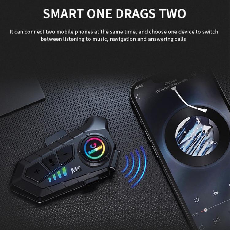 SOMAN Motorcycle Helmet Bluetooth Headset Stereo Voice Microphone, Style:M6-Hard Mic
