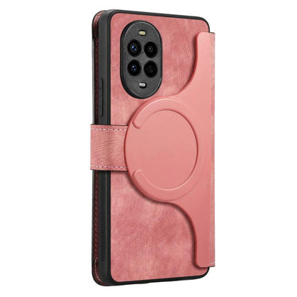 Pour Huawei Nova 13 Pro Étui portefeuille en cuir rétro avec fermeture éclair antivol RFID Neo MagSafe (rose)