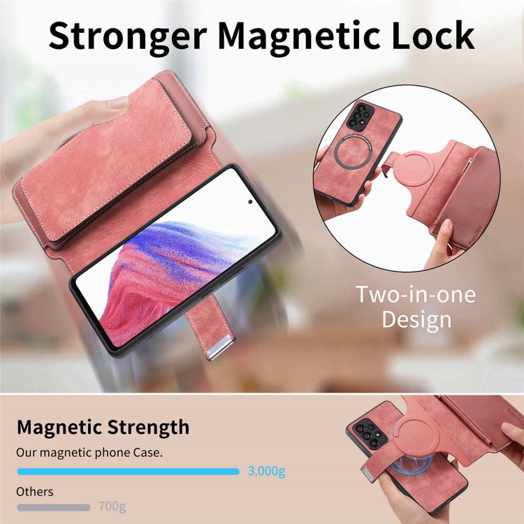Pour Huawei Nova 13 Pro Étui portefeuille en cuir rétro avec fermeture éclair antivol RFID Neo MagSafe (rose)