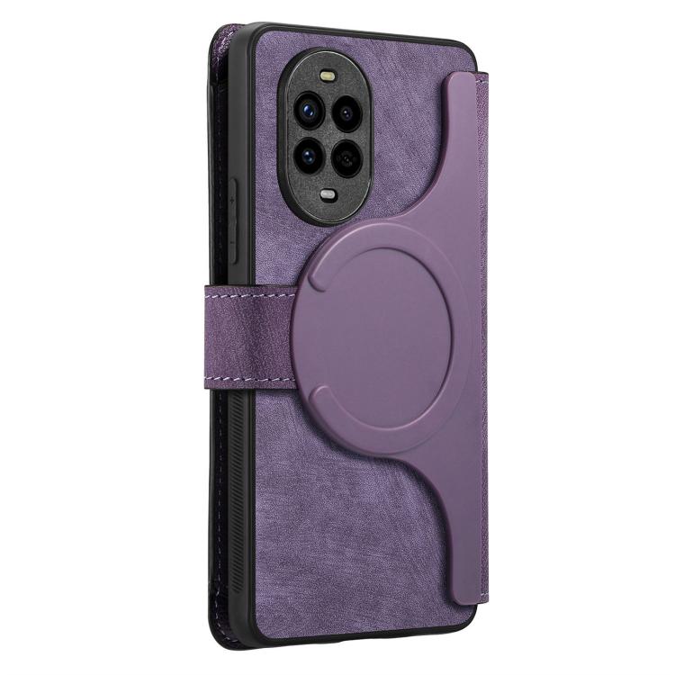 Pour Huawei nova 13 Pro ÉtuiPortefeuille zippé rétro en cuir avec protection RFID et MagSafe (violet)