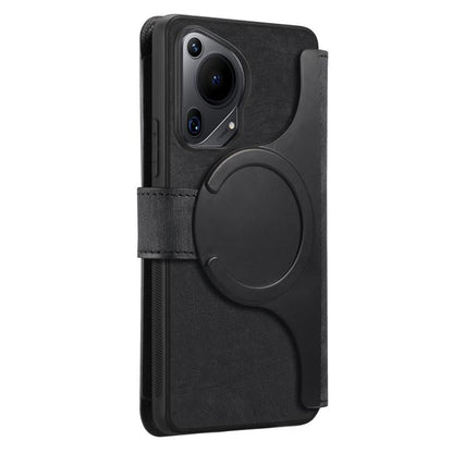 Pour l'étui Huawei Pura 70 UltraCoque de téléphone en cuir rétro avec portefeuille à fermeture éclair antivol MagSafe RFID (Noir)