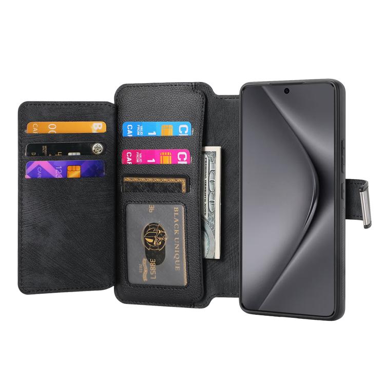 Pour l'étui Huawei Pura 70 UltraCoque de téléphone en cuir rétro avec portefeuille à fermeture éclair antivol MagSafe RFID (Noir)