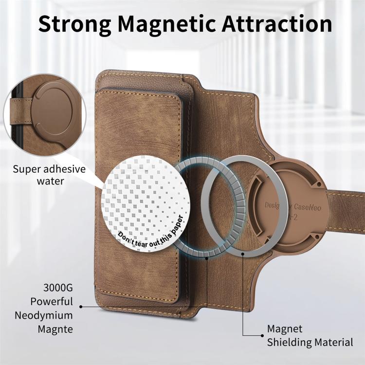 Pour Huawei Pura 70 Ultra Étui Neo MagSafe RFID Anti-vol Portefeuille Zippé Rétro Étui de Téléphone en Cuir (Marron)