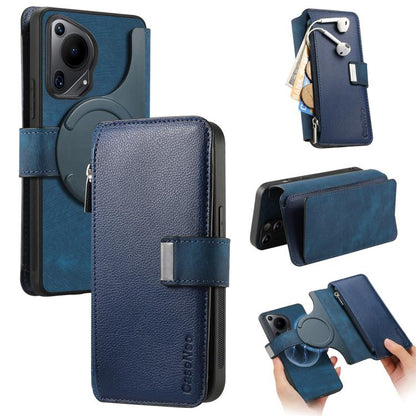 Pour Huawei Pura 70 Ultra Étui Neo MagSafe RFID Anti-vol Portefeuille Zippé Rétro Cuir Téléphone Étui (Bleu)