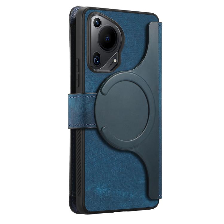 Pour Huawei Pura 70 Ultra Étui Neo MagSafe RFID Anti-vol Portefeuille Zippé Rétro Cuir Téléphone Étui (Bleu)