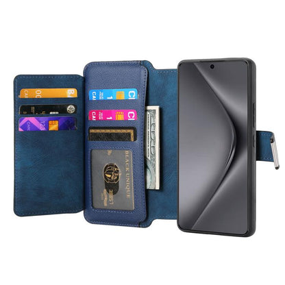 Pour Huawei Pura 70 Ultra Étui Neo MagSafe RFID Anti-vol Portefeuille Zippé Rétro Cuir Téléphone Étui (Bleu)