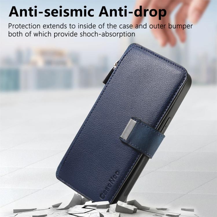 Pour Huawei Pura 70 Ultra Étui Neo MagSafe RFID Anti-vol Portefeuille Zippé Rétro Cuir Téléphone Étui (Bleu)