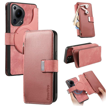 For Huawei Pura 70 Ultra CaseNeo MagSafe RFID Anti-theft Zipper Wallet Retro Leather Phone Case(Pink)