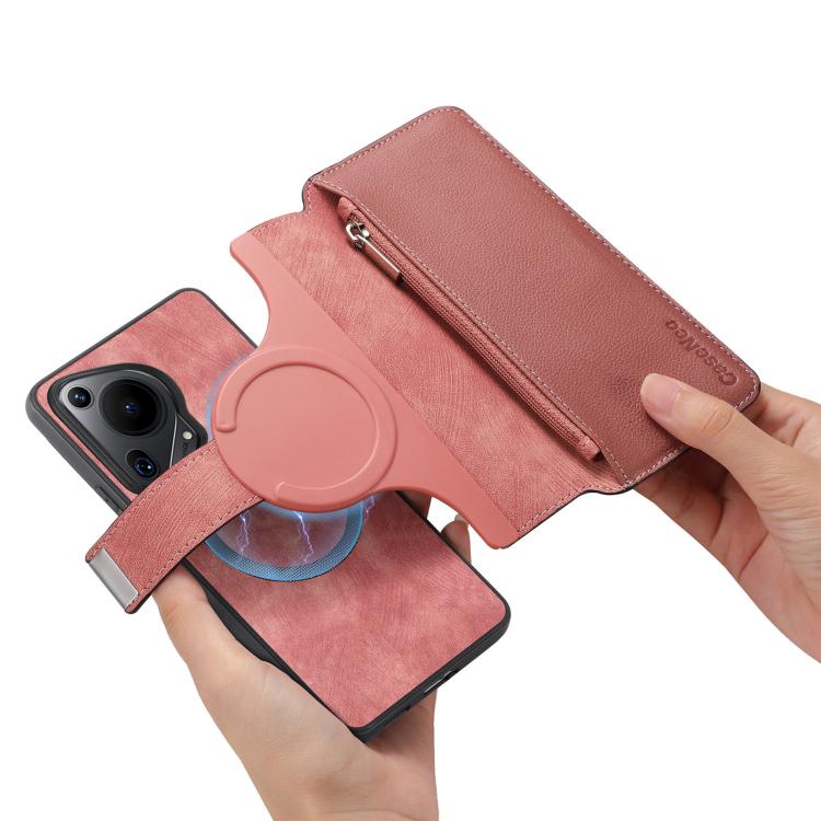 For Huawei Pura 70 Ultra CaseNeo MagSafe RFID Anti-theft Zipper Wallet Retro Leather Phone Case(Pink)