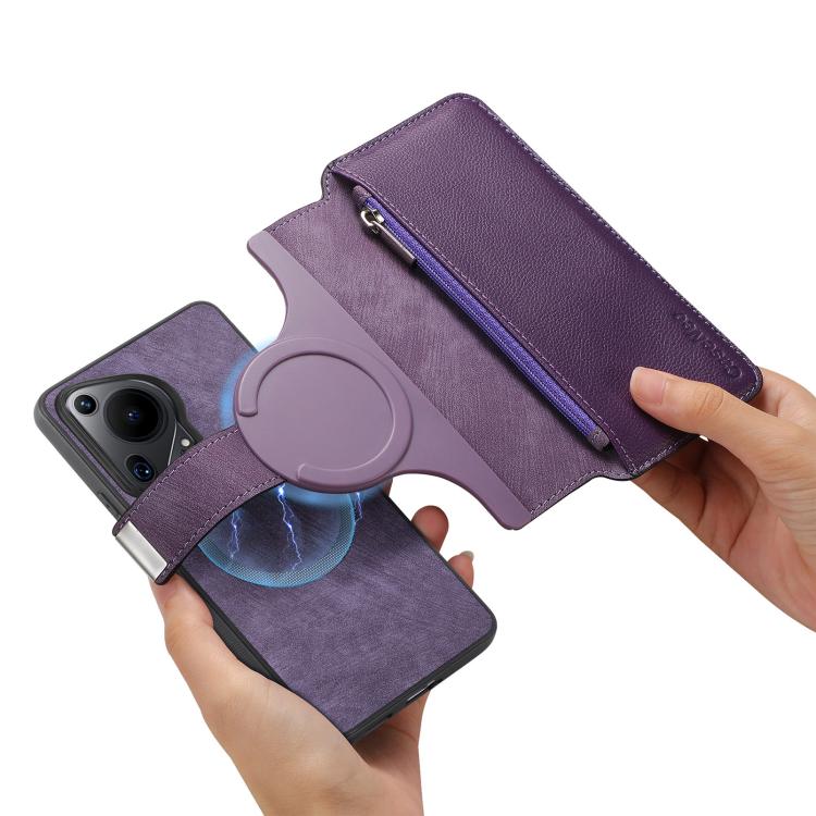 For Huawei Pura 70 Ultra CaseNeo MagSafe RFID Anti-theft Zipper Wallet Retro Leather Phone Case(Purple)