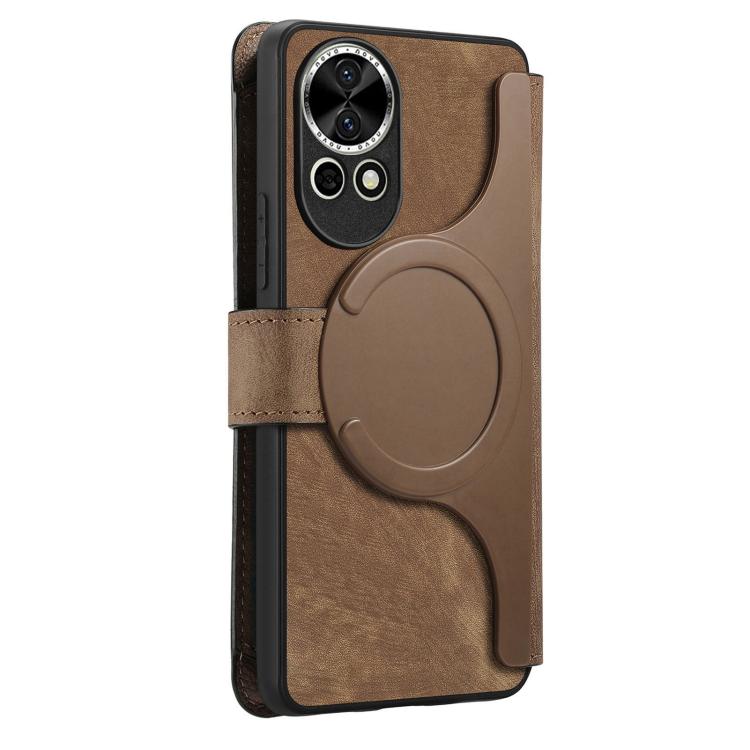 Pour Huawei nova 13 / 12 ÉtuiPortefeuille en cuir rétro avec fermeture éclair et protection RFID MagSafe (Marron)