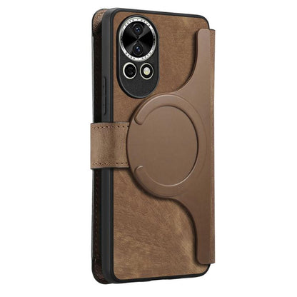 Pour Huawei nova 13 / 12 ÉtuiPortefeuille en cuir rétro avec fermeture éclair et protection RFID MagSafe (Marron)