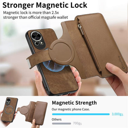Pour Huawei nova 13 / 12 ÉtuiPortefeuille en cuir rétro avec fermeture éclair et protection RFID MagSafe (Marron)