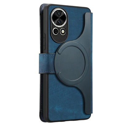Pour Huawei nova 13 / 12 Coque Néo MagSafe RFID Antivol Fermeture Éclair Portefeuille Étui Téléphone en Cuir Rétro (Bleu)