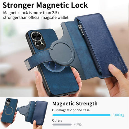Pour Huawei nova 13 / 12 Coque Néo MagSafe RFID Antivol Fermeture Éclair Portefeuille Étui Téléphone en Cuir Rétro (Bleu)