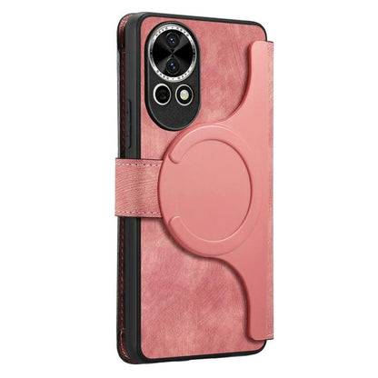 Pour Huawei nova 13 / 12 ÉtuiPortefeuille zippé en cuir rétro avec MagSafe et protection RFID (Rose)