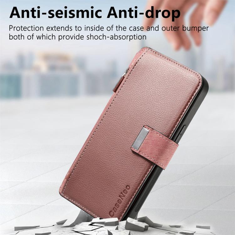 Pour Huawei nova 13 / 12 ÉtuiPortefeuille zippé en cuir rétro avec MagSafe et protection RFID (Rose)