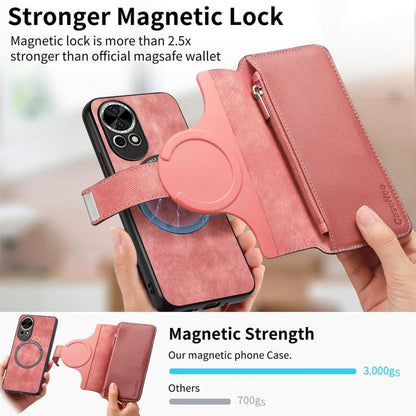 Pour Huawei nova 13 / 12 ÉtuiPortefeuille zippé en cuir rétro avec MagSafe et protection RFID (Rose)