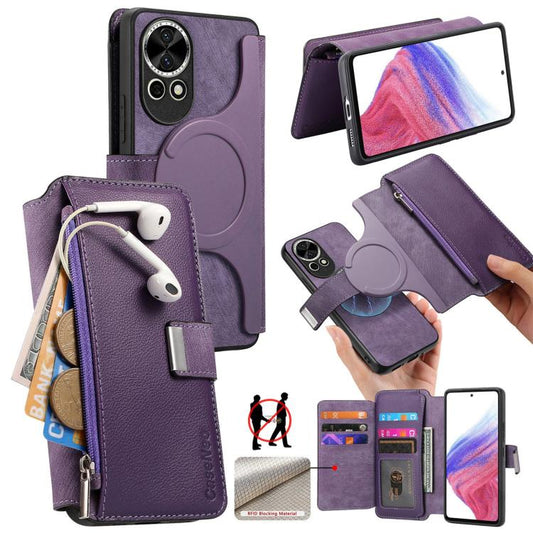 For Huawei nova 13 / 12 CaseNeo MagSafe RFID Anti-theft Zipper Wallet Retro Leather Phone Case(Purple)