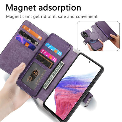 Pour Huawei nova 13 / 12 Coque Neo MagSafe RFID Anti-vol Portefeuille à Fermeture Éclair Étui de Téléphone en Cuir Rétro (Violet)
