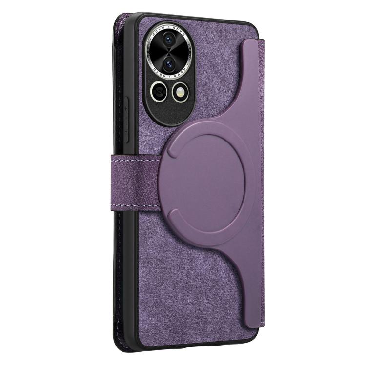 Pour Huawei nova 13 / 12 Coque Neo MagSafe RFID Anti-vol Portefeuille à Fermeture Éclair Étui de Téléphone en Cuir Rétro (Violet)
