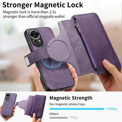 Pour Huawei nova 13 / 12 Coque Neo MagSafe RFID Anti-vol Portefeuille à Fermeture Éclair Étui de Téléphone en Cuir Rétro (Violet)