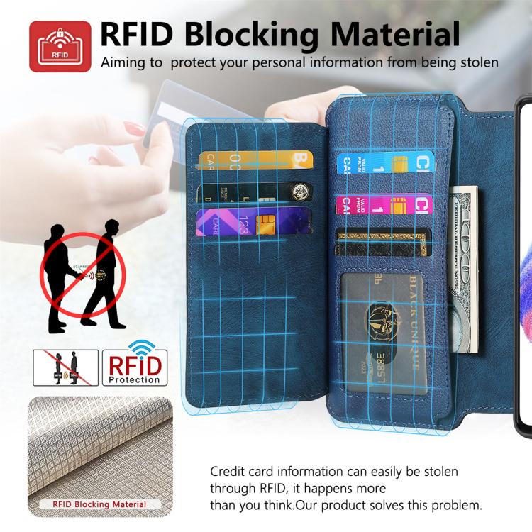 Pour Honor 90 Lite ÉtuiCoque en cuir rétro avec fermeture éclair et portefeuille MagSafe RFID antivol (Bleu)