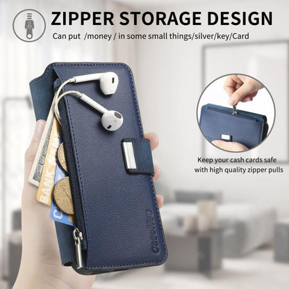 Pour Honor 90 Lite ÉtuiCoque en cuir rétro avec fermeture éclair et portefeuille MagSafe RFID antivol (Bleu)
