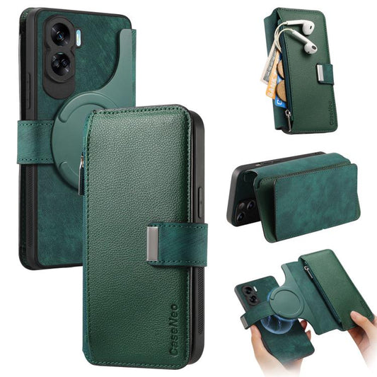 For Honor 90 Lite CaseNeo MagSafe RFID Anti-theft Zipper Wallet Retro Leather Phone Case(Green)