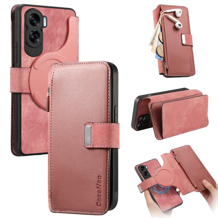 For Honor 90 Lite CaseNeo MagSafe RFID Anti-theft Zipper Wallet Retro Leather Phone Case(Pink)