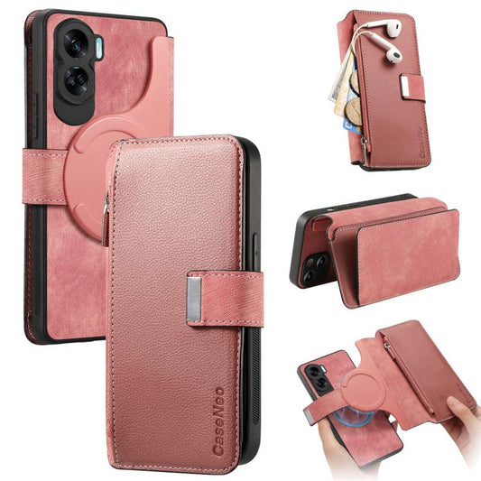 For Honor 90 Lite CaseNeo MagSafe RFID Anti-theft Zipper Wallet Retro Leather Phone Case(Pink)