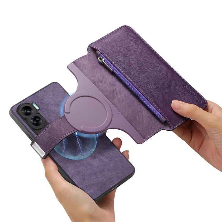 For Honor 90 Lite CaseNeo MagSafe RFID Anti-theft Zipper Wallet Retro Leather Phone Case(Purple)