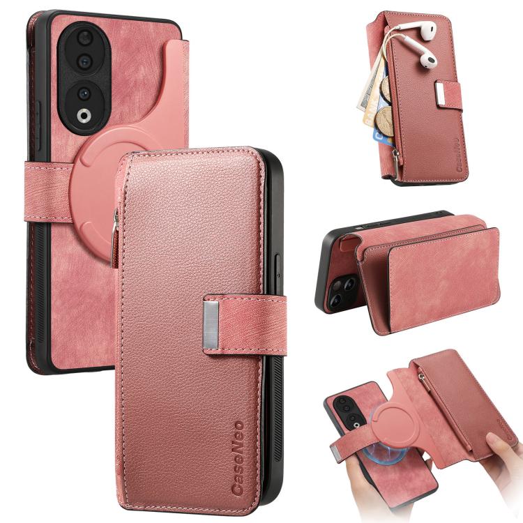For Honor 90 CaseNeo MagSafe RFID Anti-theft Zipper Wallet Retro Leather Phone Case(Pink)