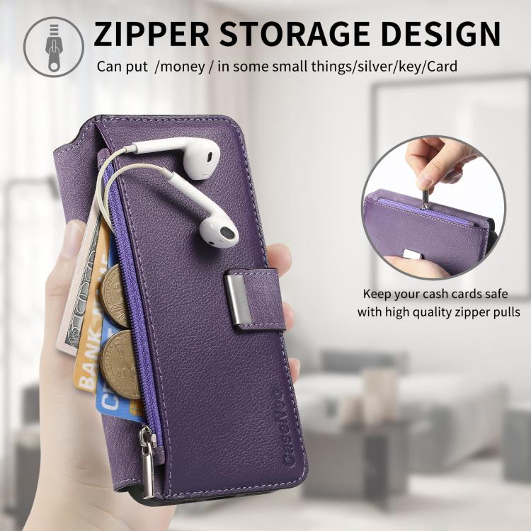 Pour étui Honor 90Coque de téléphone rétro en cuir avec portefeuille à fermeture éclair antivol RFID MagSafe Neo (violet)