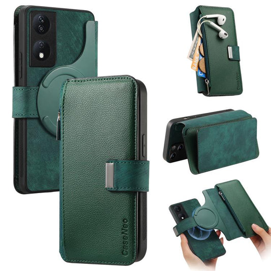 For Honor X7b CaseNeo MagSafe RFID Anti-theft Zipper Wallet Retro Leather Phone Case(Green)