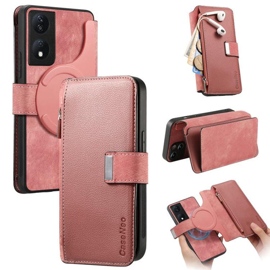For Honor X7b CaseNeo MagSafe RFID Anti-theft Zipper Wallet Retro Leather Phone Case(Pink)