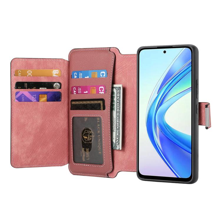For Honor X7b CaseNeo MagSafe RFID Anti-theft Zipper Wallet Retro Leather Phone Case(Pink)