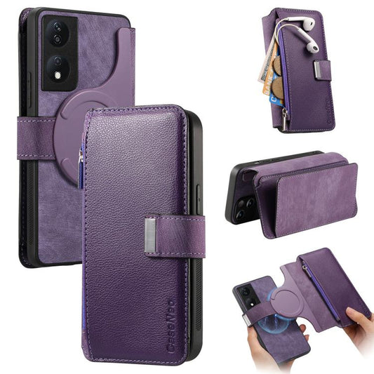 For Honor X7b CaseNeo MagSafe RFID Anti-theft Zipper Wallet Retro Leather Phone Case(Purple)