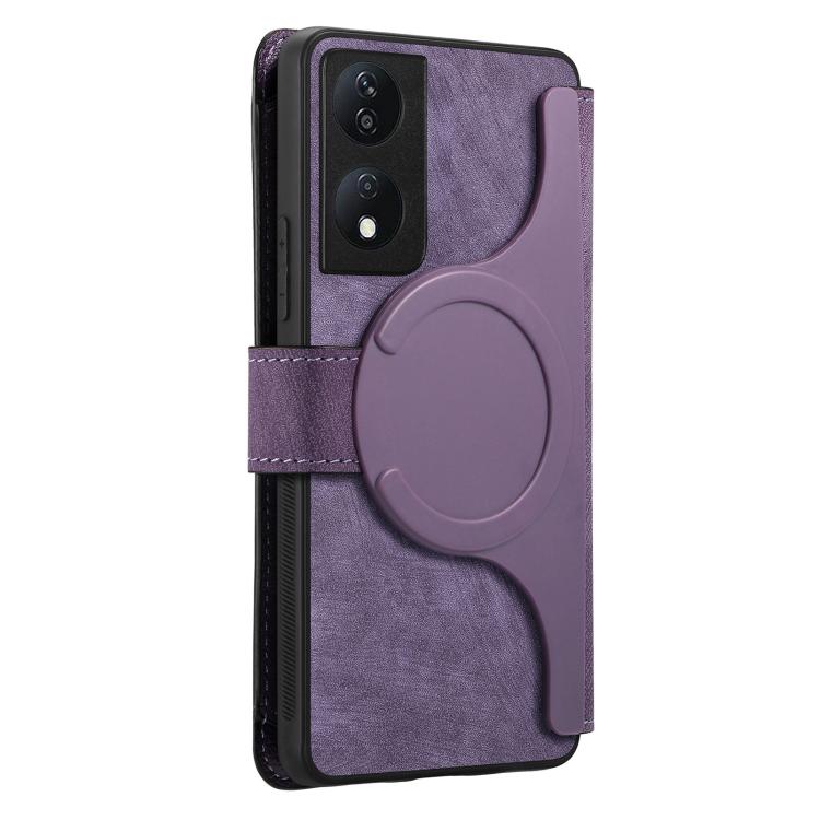 Coque Pour Honor X7b - Étui Portefeuille en Cuir Rétro avec Fermeture Éclair Antivol RFID et MagSafe Néo (Violet)