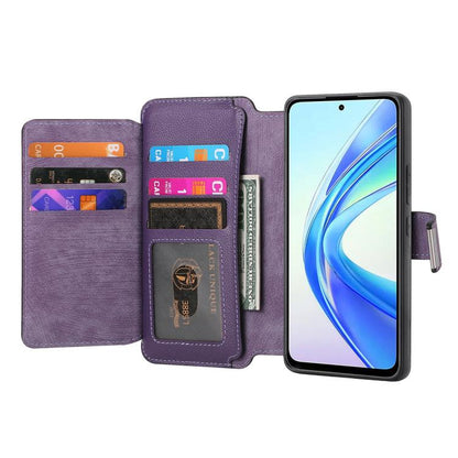 Coque Pour Honor X7b - Étui Portefeuille en Cuir Rétro avec Fermeture Éclair Antivol RFID et MagSafe Néo (Violet)