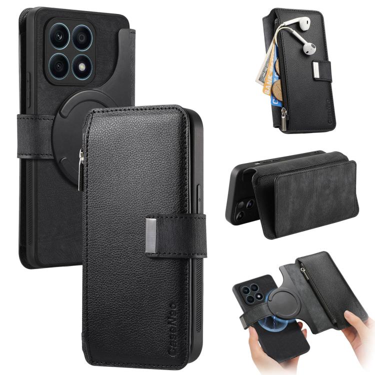For Honor X8 5G CaseNeo MagSafe RFID Anti-theft Zipper Wallet Retro Leather Phone Case(Black)