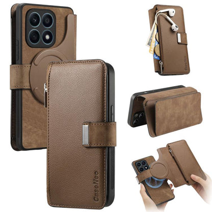 For Honor X8 5G CaseNeo MagSafe RFID Anti-theft Zipper Wallet Retro Leather Phone Case(Brown)