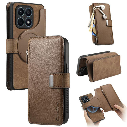 For Honor X8 5G CaseNeo MagSafe RFID Anti-theft Zipper Wallet Retro Leather Phone Case(Brown)
