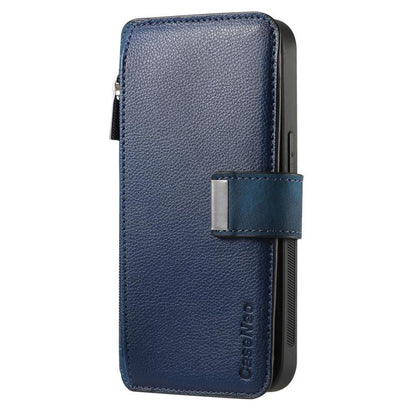 Pour la coque Honor X8 5G Étui de téléphone en cuir rétro avec fermeture éclair antivol RFID MagSafe Neo (Bleu)