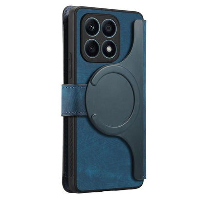 Pour la coque Honor X8 5G Étui de téléphone en cuir rétro avec fermeture éclair antivol RFID MagSafe Neo (Bleu)