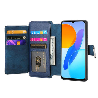 Pour la coque Honor X8 5G Étui de téléphone en cuir rétro avec fermeture éclair antivol RFID MagSafe Neo (Bleu)