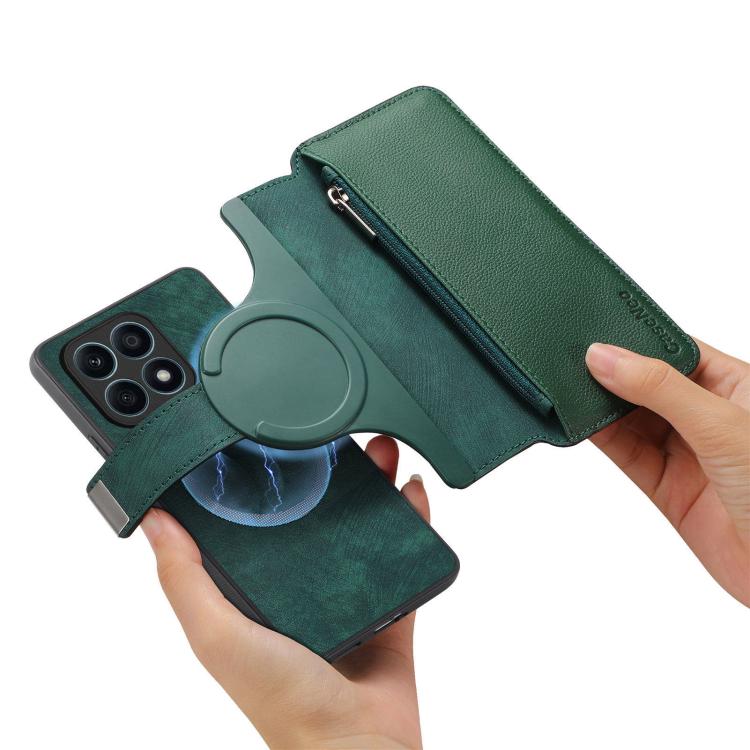 For Honor X8 5G CaseNeo MagSafe RFID Anti-theft Zipper Wallet Retro Leather Phone Case(Green)