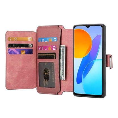 Pour Honor X8 5G Étui Housse Portefeuille Zippé en Cuir Rétro Neo MagSafe Anti-RFID (Rose)